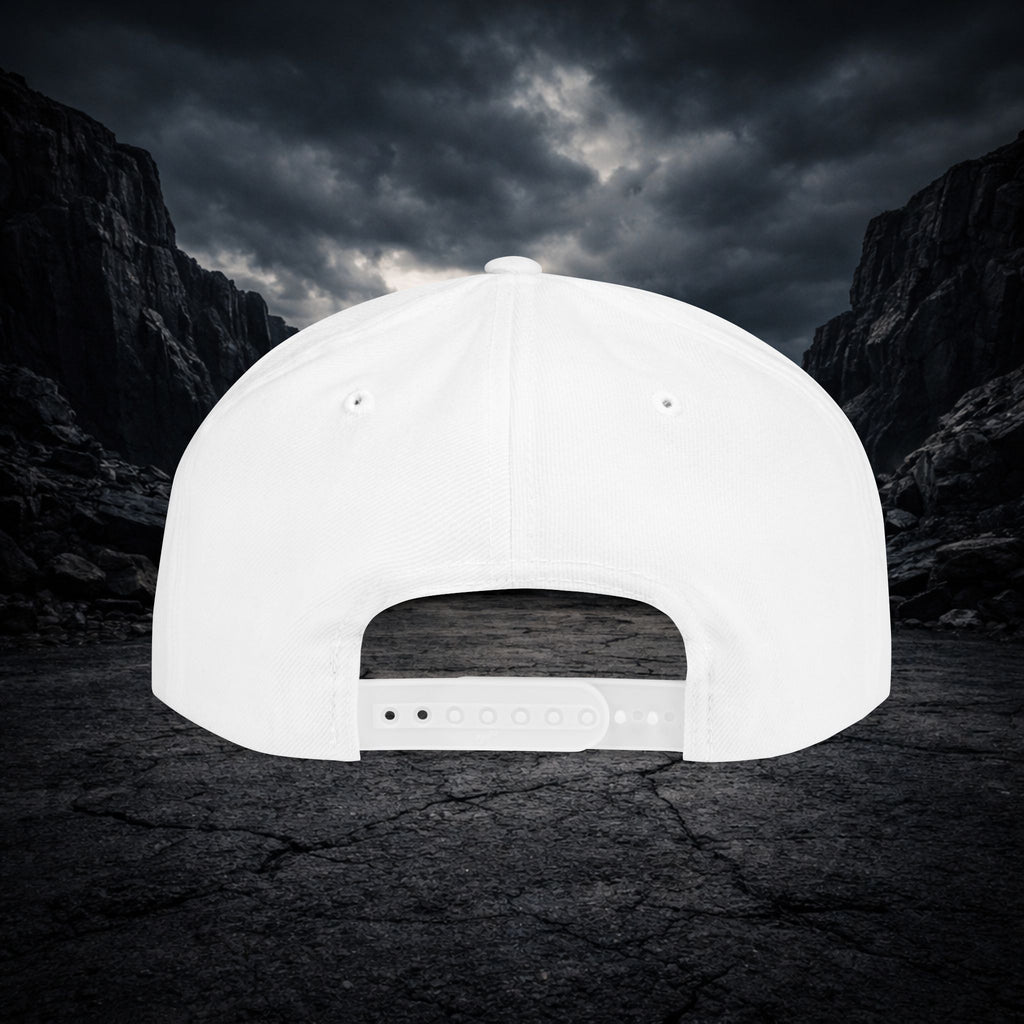VYKN™ black flat bill snapback hat with bold logo on structured crown