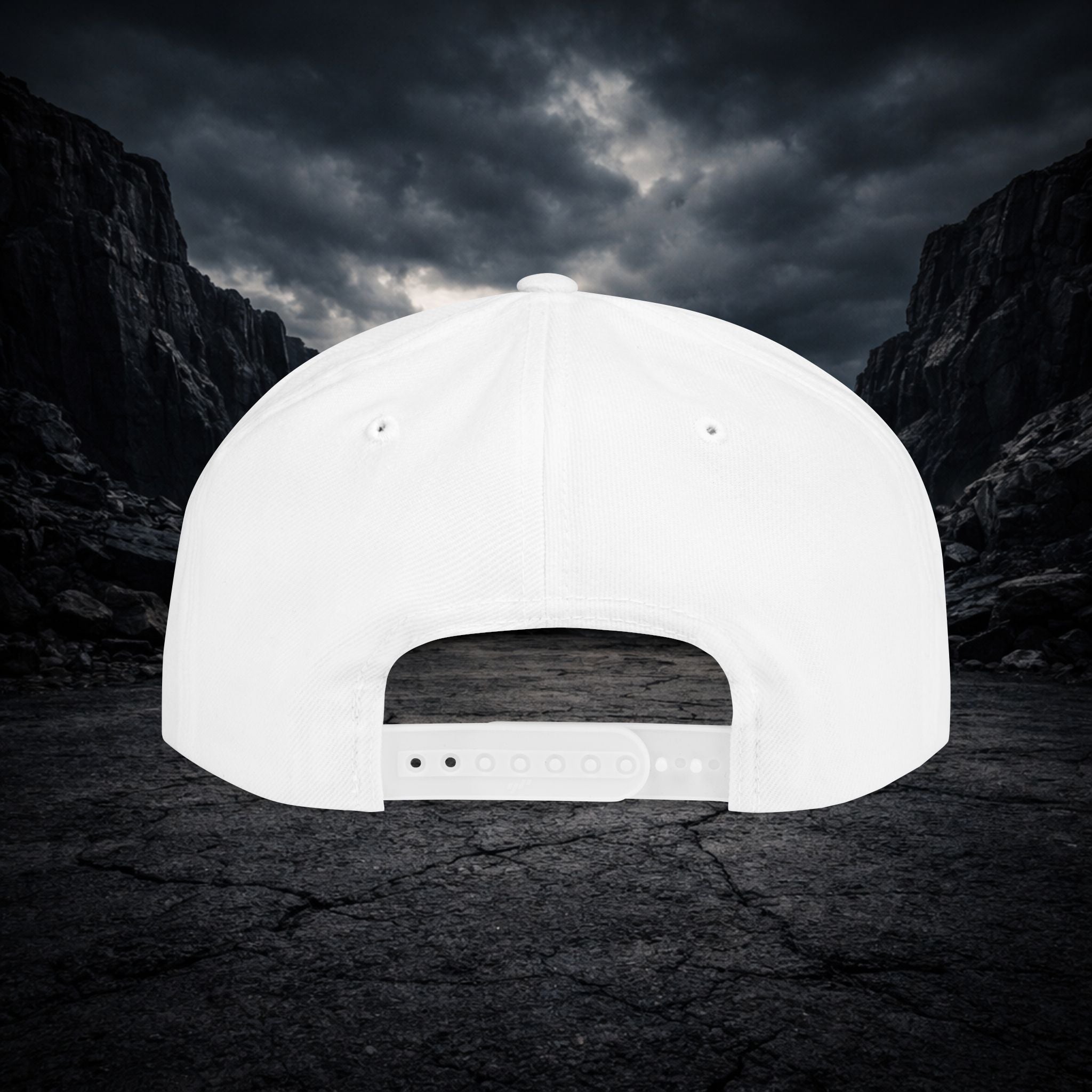 VYKN™ black flat bill snapback hat with bold logo on structured crown