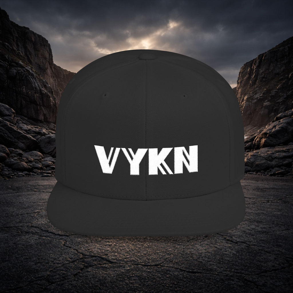 VYKN Classic Snapback Hat with white logo on structured cap