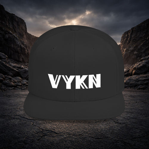 VYKN Classic Snapback Hat with white logo on structured cap