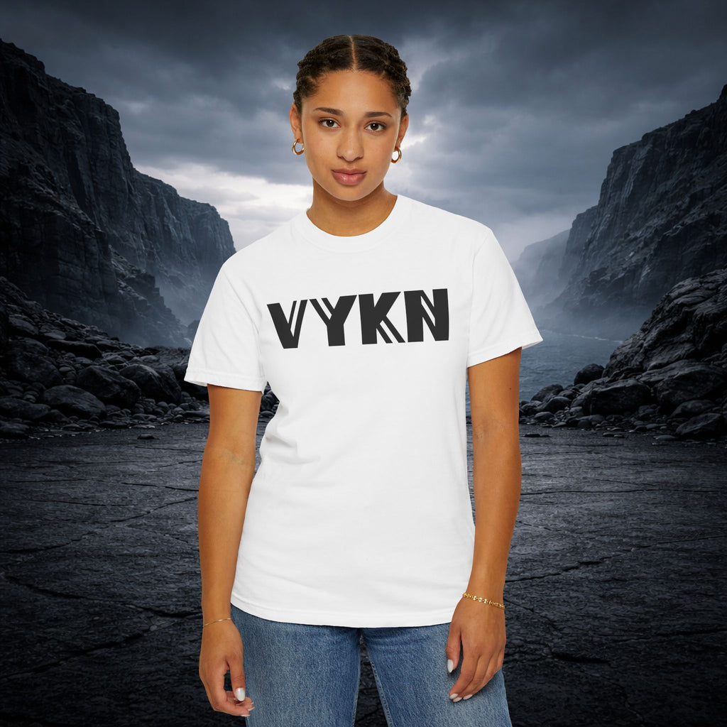 VYKN Classic Tee in white with bold black logo on chest