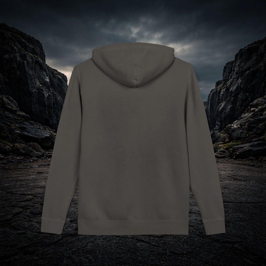 VYKN distressed embroidered hoodie in washed black with vintage worn detailing