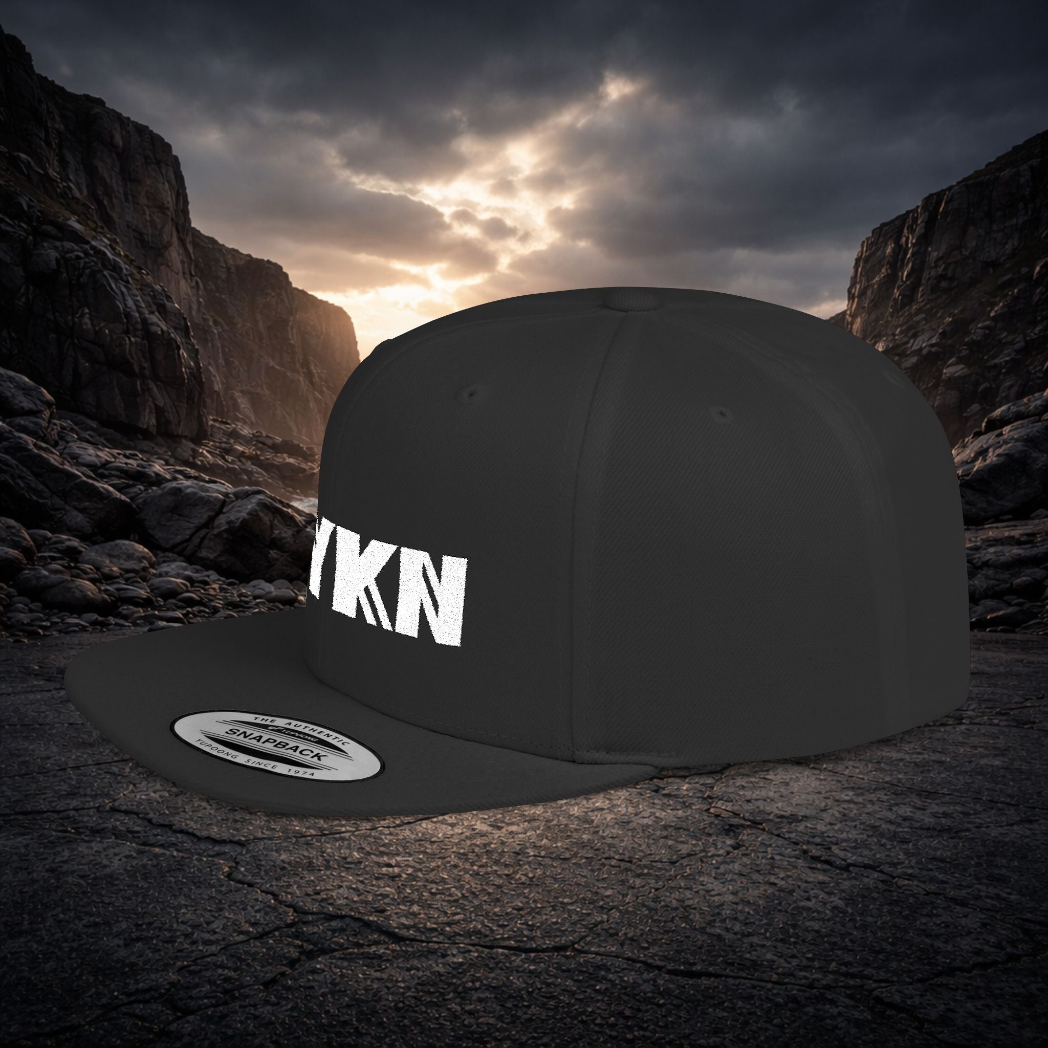 VYKN Classic Snapback Hat with white logo on structured cap