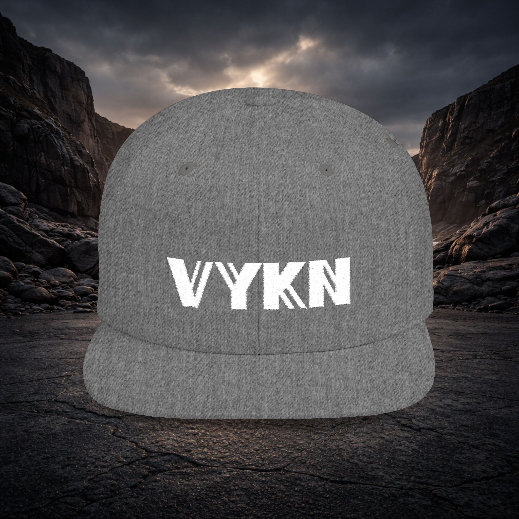 VYKN Classic Snapback Hat with white logo on structured cap