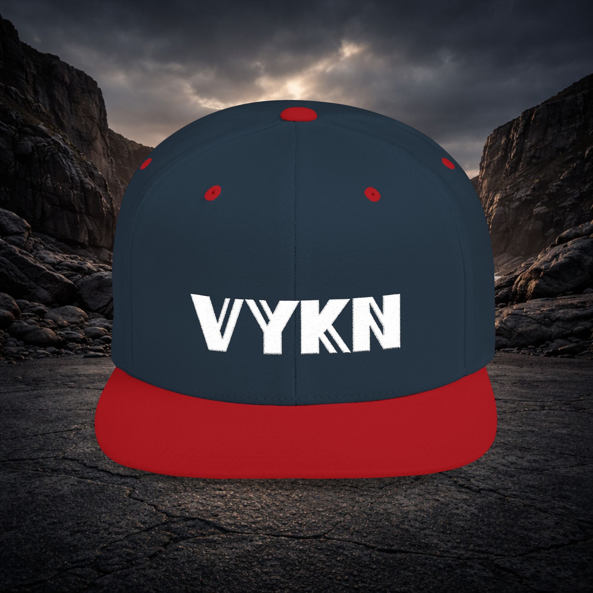 VYKN Classic Snapback Hat with white logo on structured cap