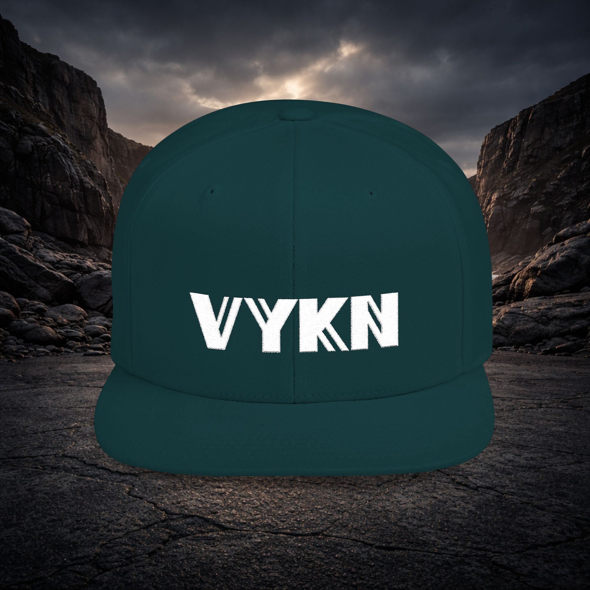 VYKN Classic Snapback Hat with white logo on structured cap