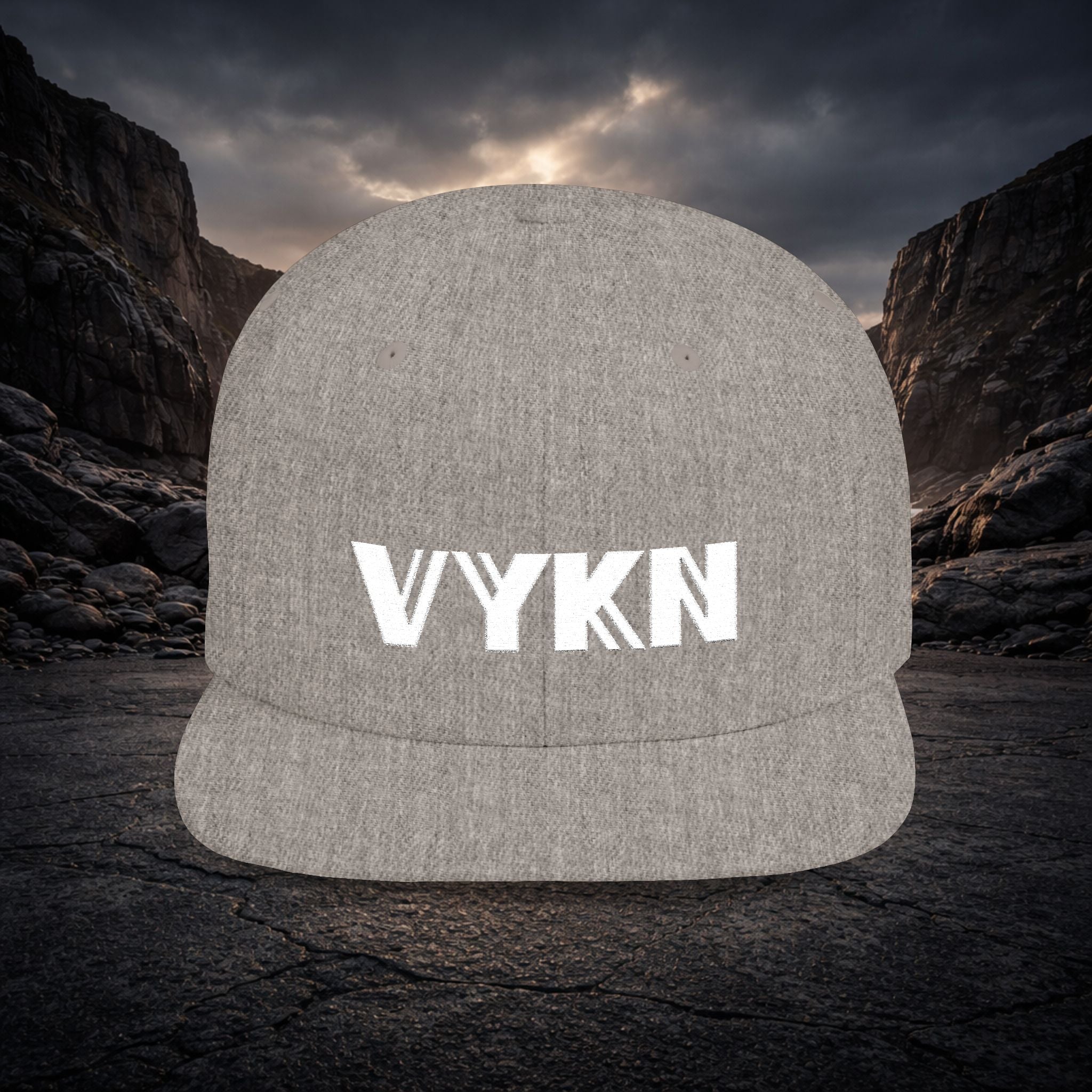 VYKN Classic Snapback Hat with white logo on structured cap