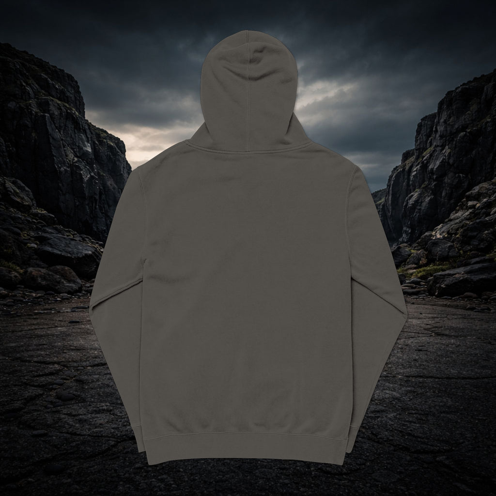 VYKN distressed embroidered hoodie in washed black with vintage worn detailing