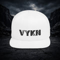 VYKN™ black flat bill snapback hat with bold logo on structured crown