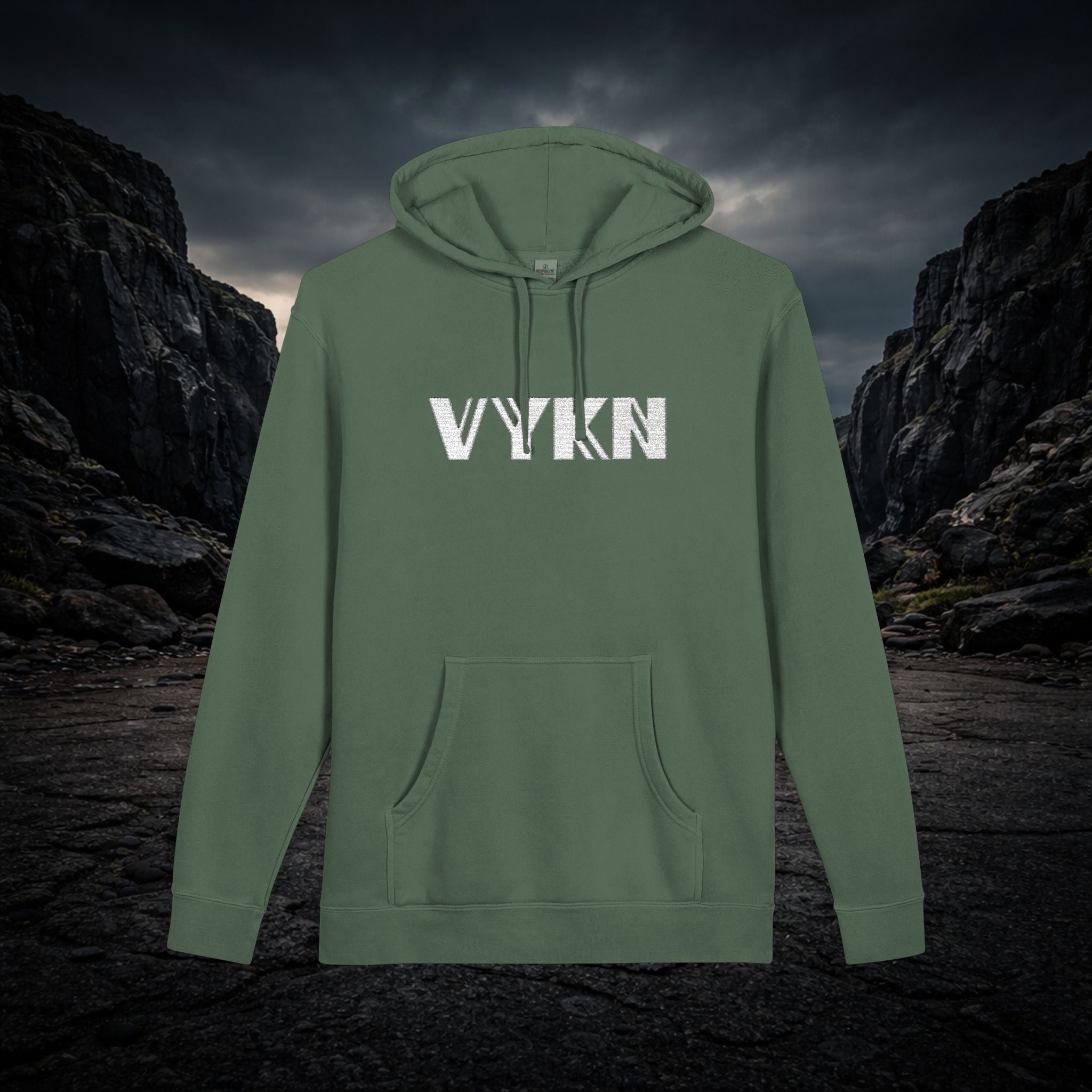 VYKN distressed embroidered hoodie in washed black with vintage worn detailing