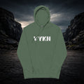 VYKN distressed embroidered hoodie in washed black with vintage worn detailing