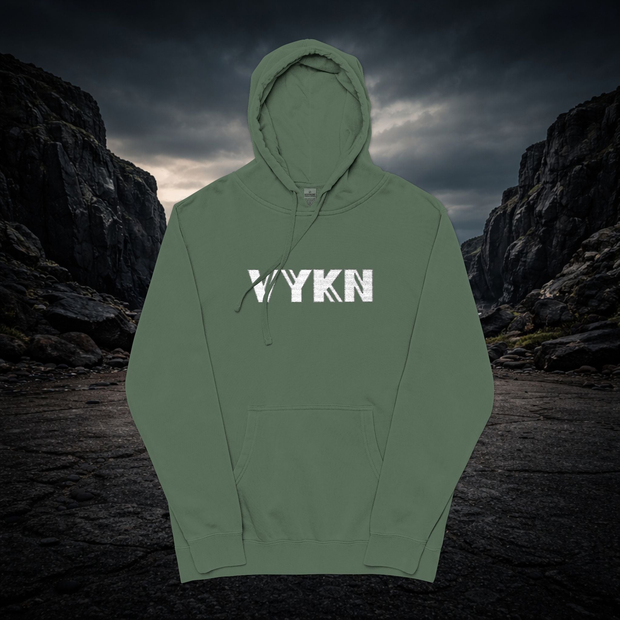 VYKN distressed embroidered hoodie in washed black with vintage worn detailing